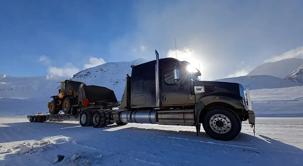 Delivery truck on rural Alaska road